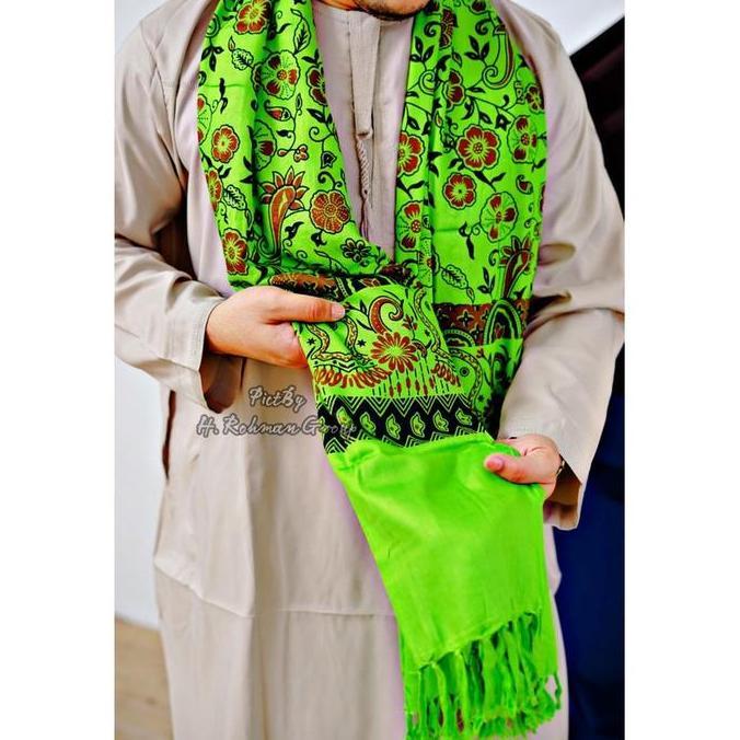 Rotazione- Sorban Habib Bahar Bahan Rayon Goyor Premium Motif Batik Terompah Surban Santri Pondok Pe