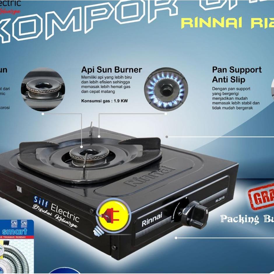 Kompor Gas Rinnai 2 Tungku Ri 202 S / Kompor Rinnai 2 Tungku/Kompor Murah Promo 1 Set Plus Selang Re