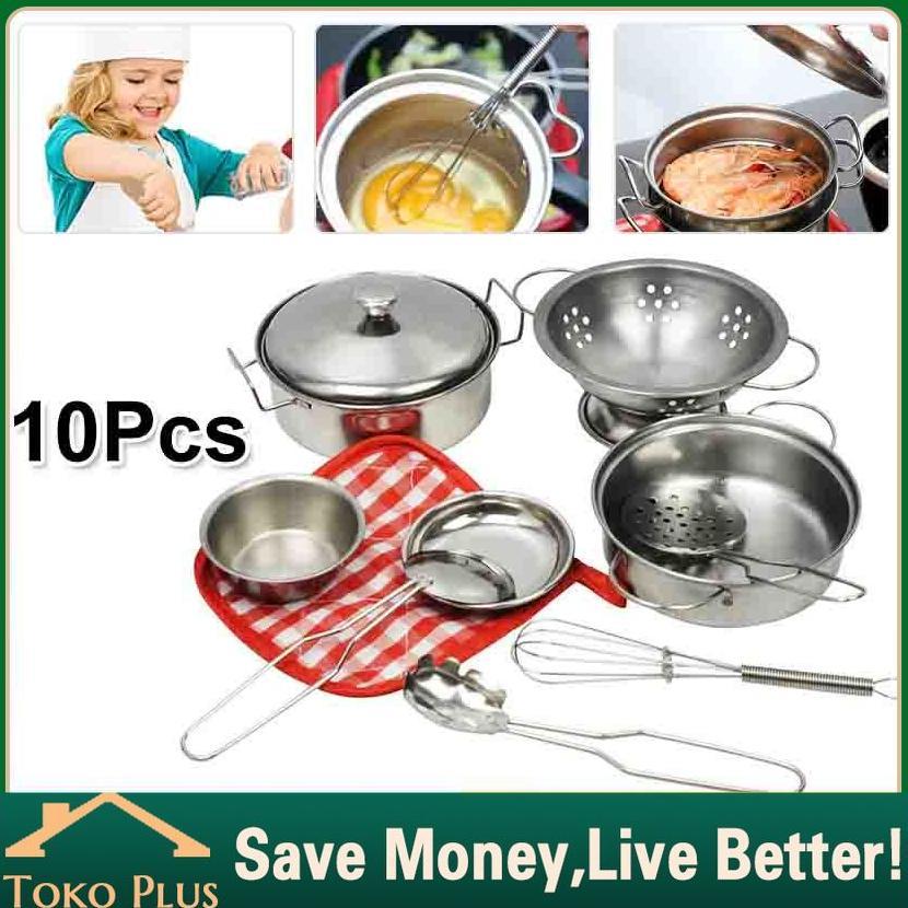 FAVORIT 10PCS MAINAN MASAK-MASAK STAINLESS ANAK MAINAN ANAK DAPUR SET STAINLESS KIDS HOUSE KITCHEN T