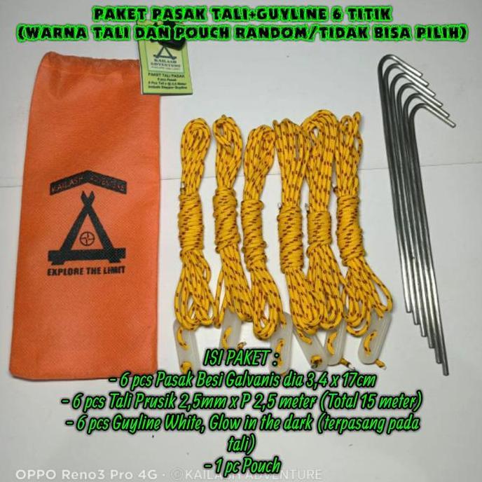 Whyx- Paket Pasak Tali Prusik Lengkap Guyline Untuk Tenda Dan Flysheet Camping Outdoor