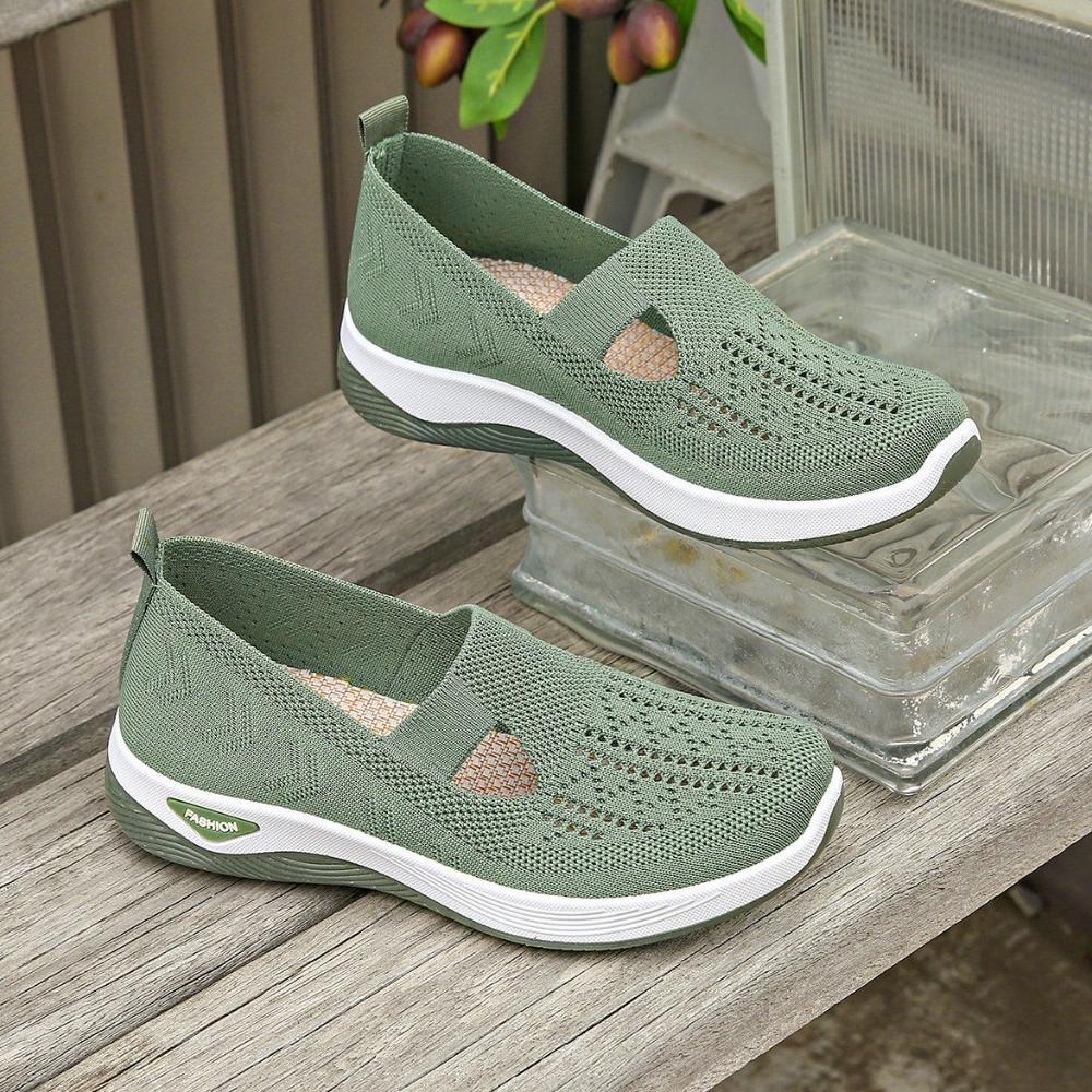 Diskon Solway [14 Warna] Sepatu Wanita Sepatu Flat Cewek Rajut Slip On Tahan Air Berpori Sol Karet A
