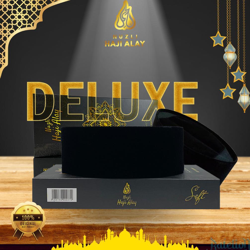 EXCLUSIVE Peci Songkok HAJI ALAY DELUXE AC, Non AC Tinggi 7 8 9 10 Cm Original Hitam Polos Pria Ukur