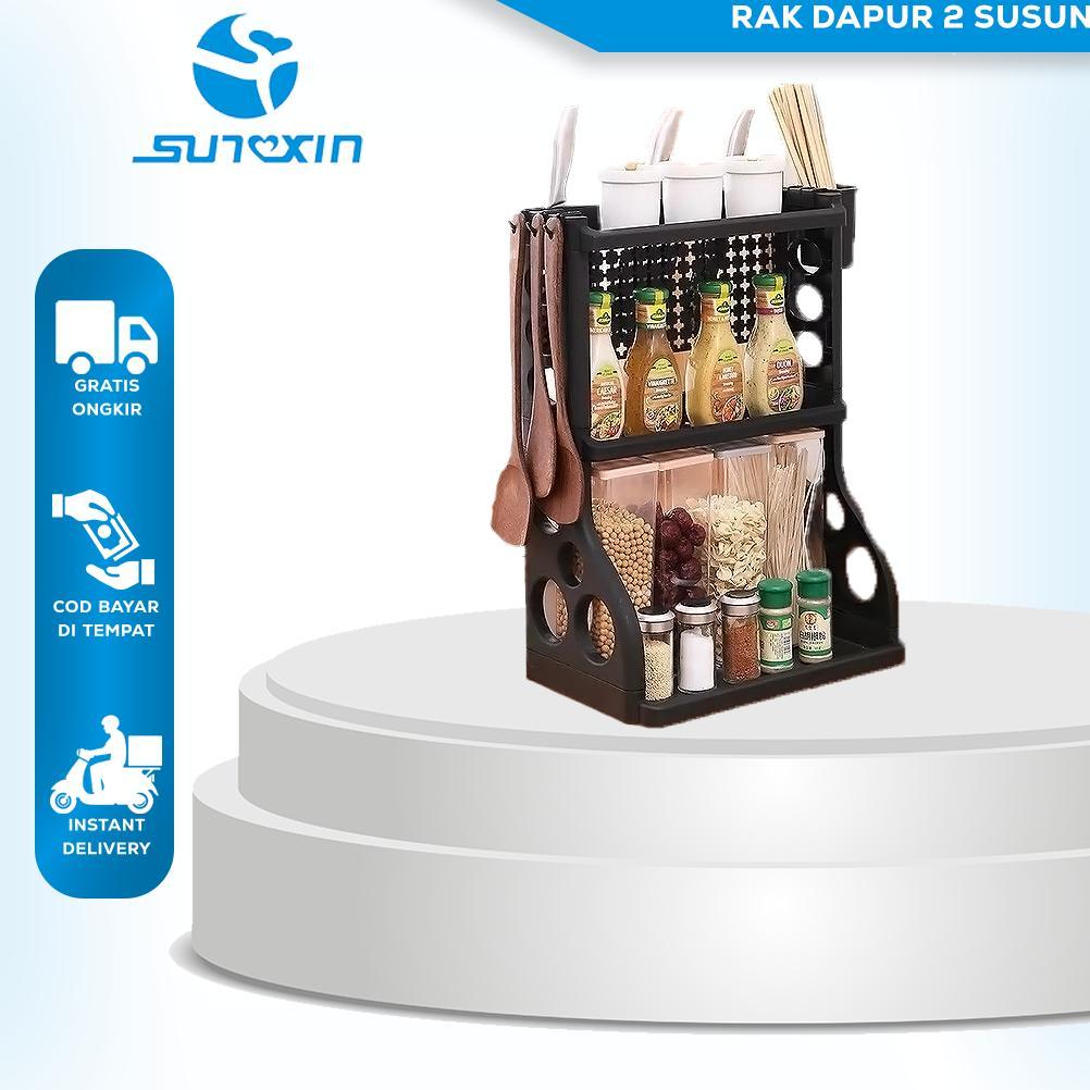 Sunxin Rak Perlengkapan Dapur 2 Susun, Rak Serbaguna, Rak Bumbu, Rak Pisau Diskon