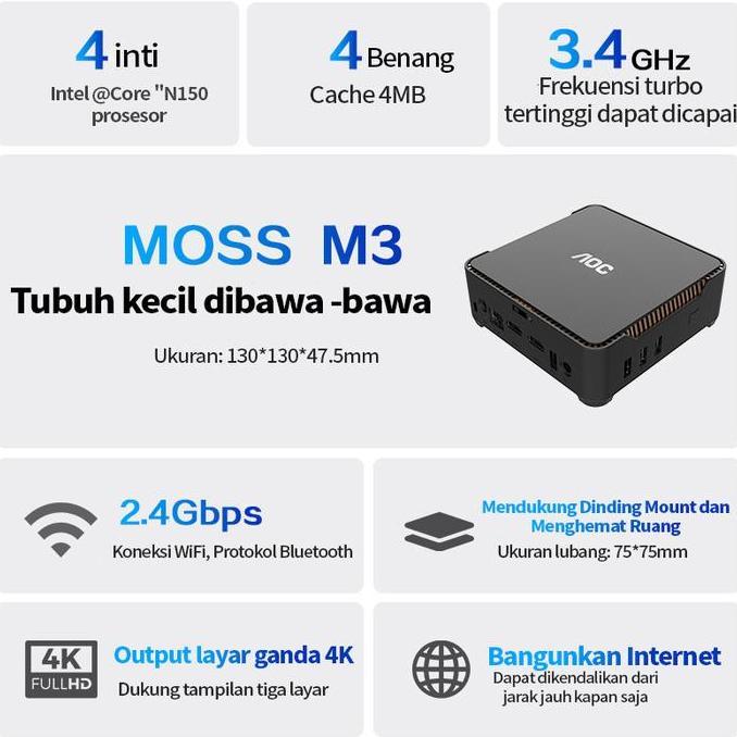 PELA.STORE5 - AOC MOSS M3 PC N150 GAMING FULL SET ITX//MINI KOMPUTER DESKTOP KANTOR PROSESOR INTEL I