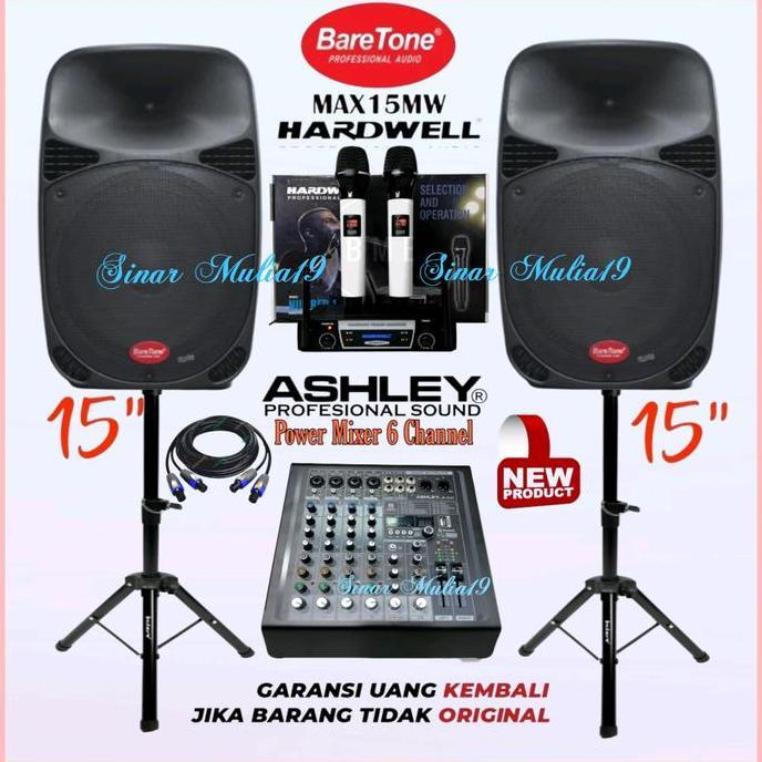 Promo Paket Sound System Karaoke Speaker 15 Inch Baretone Original Power Mixer Ashley 6 Channel Mic 