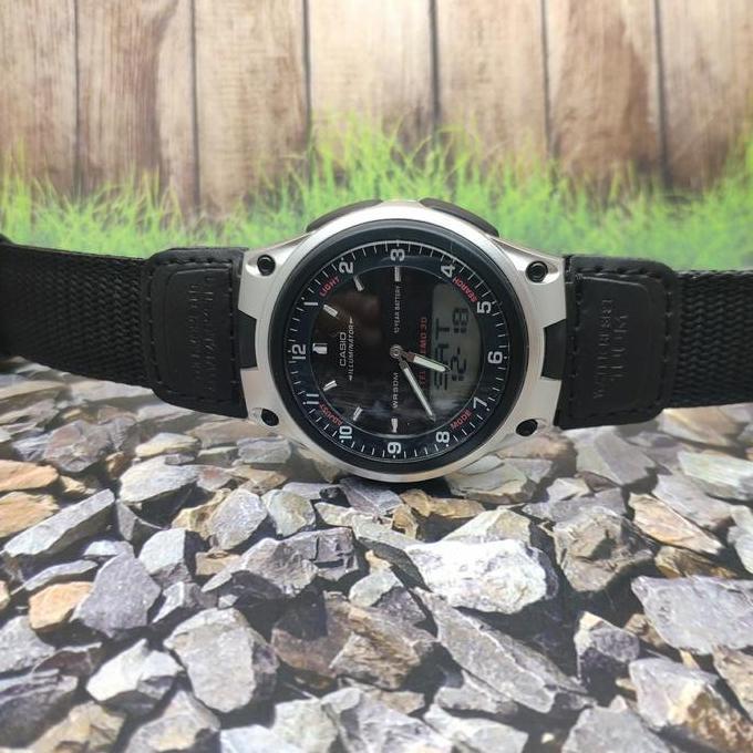 Ready  Jam Tangan Pria Casio Analog Digital Tali Kanvas AW-80 Custom Original