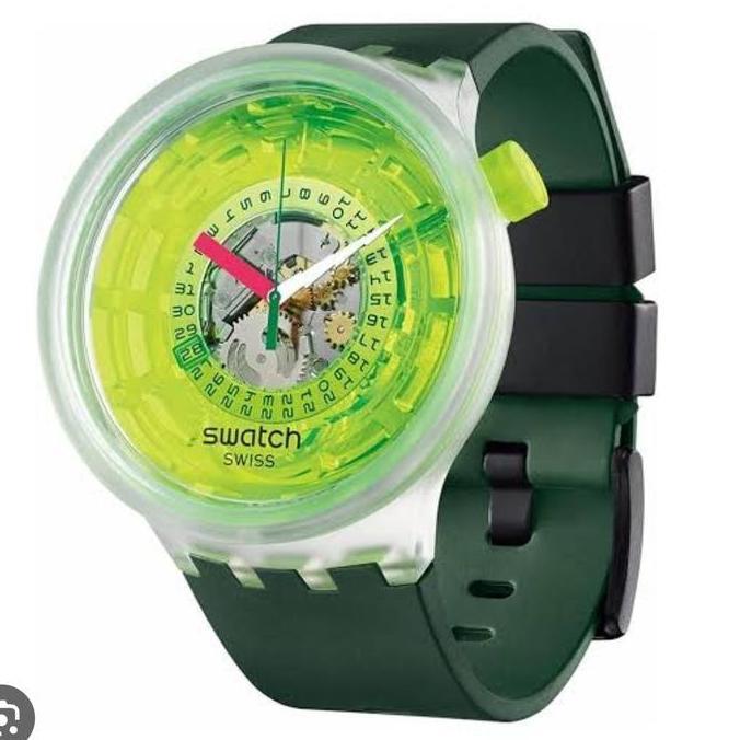 Ready  Swatch Jam Tangan Pria Karet SB05K400 SWATCH BLINDED BY NEON Original