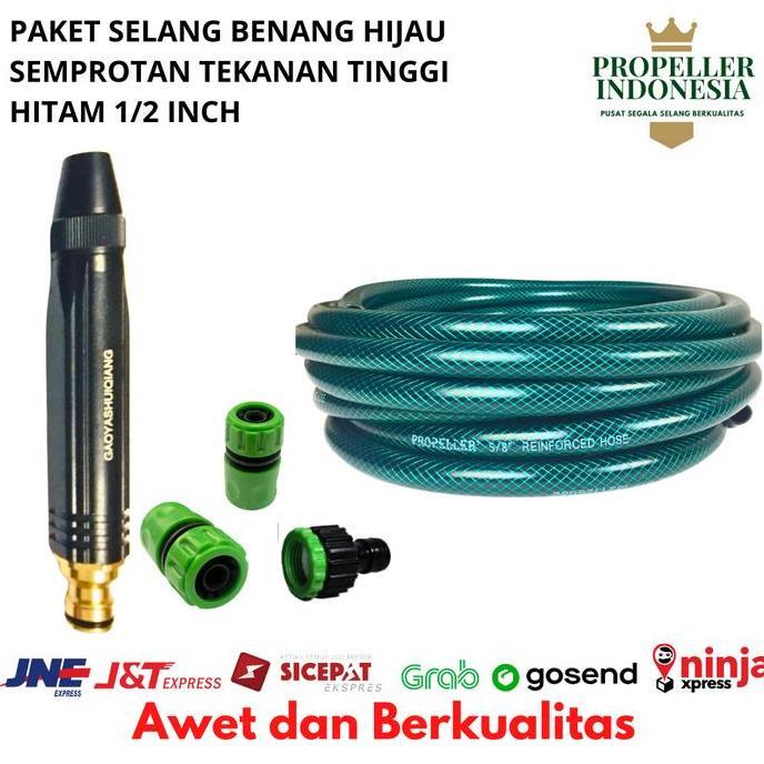 Pulito- Selang Air 1/2 Inch Benang Hijau Paket Semprotan Air Cuci Motor Hitam