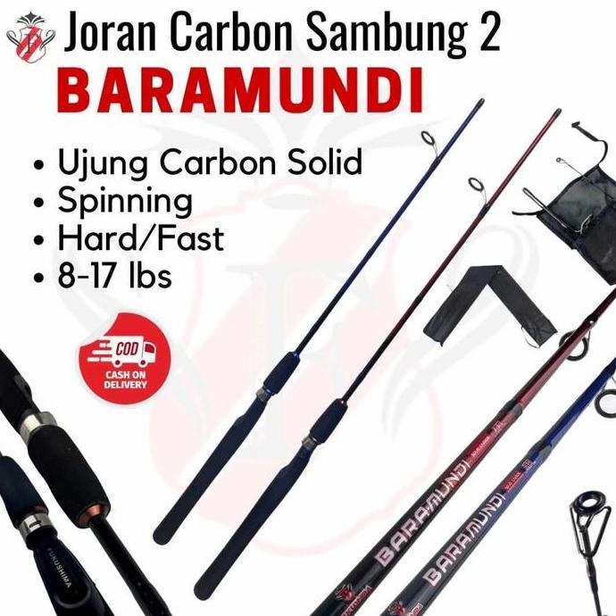TERMURAH - Joran Carbon Solid Tip  Sambung 2 Action Hard Kaku Fukushima Baramundi Ujung Carbon Solid