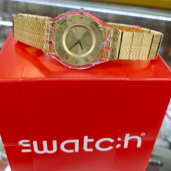 Ready  Jam Tangan Wanita SWATCH Tali Rantai WARM GLOW SFK355G Original