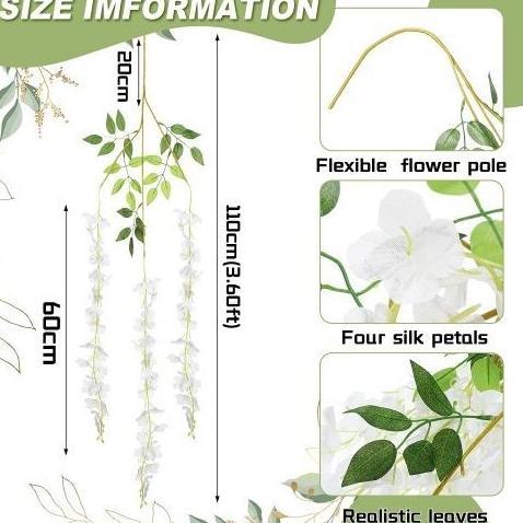 Chiuso- [1 Lusin ] Wisteria Gantung Besar / Bunga Juntai Wisteria (12 Pcs) Merah Plastik Putih Tanam