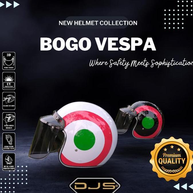 Helm Bogo Motif Vespa Italy Pria Wanita Dewasa   DJS Helmet