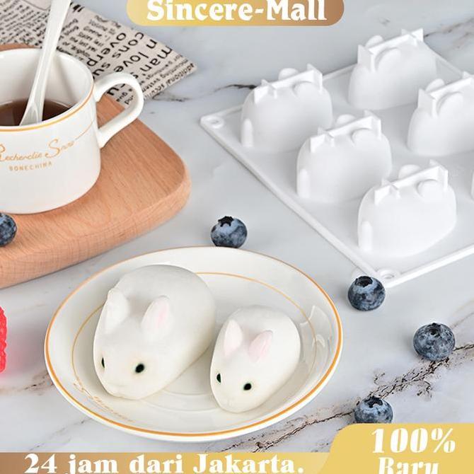 ERTTOLIN Cetakan Silikon Kelinci 3d 6 /2 Lubang Pudding Jelly Coklat Cetakan