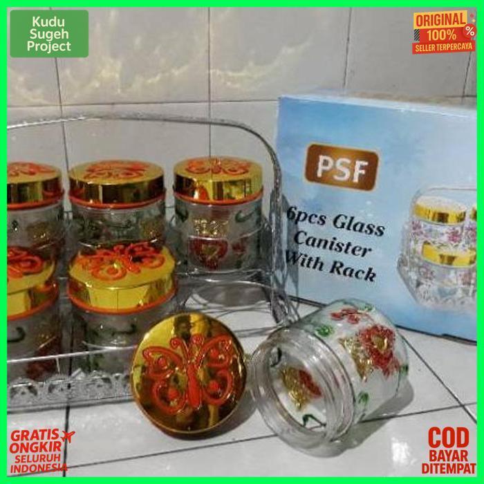 Quality (4 Kg) Toples Set Kaca Isi 6 Pcs + Keranjang ( Toples Lebaran)