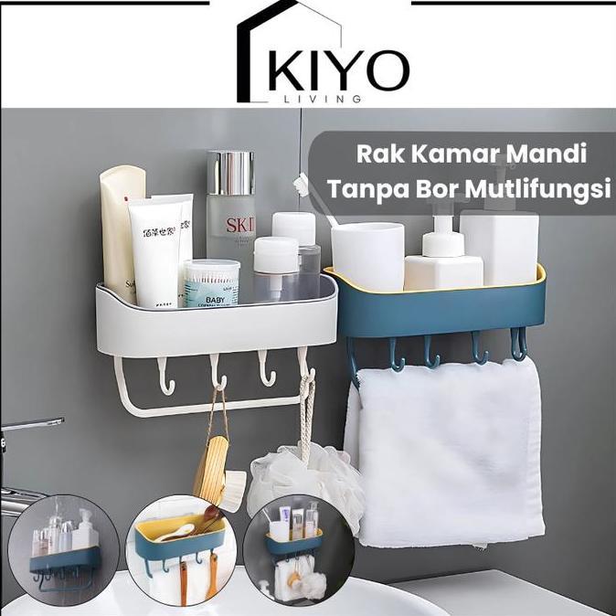 XLOGIPO KIYO Rak Kamar Mandi Tanpa Bor Mutlifungsi Tempat Shampoo Sabun Odol