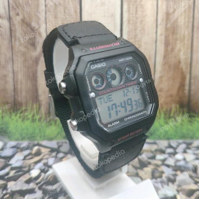 Ready  Casio Original Jam Tangan Pria Tali Kanvas AE-1300WH-1A2 Custom Keren