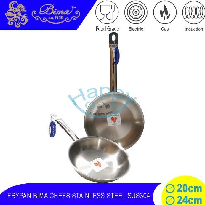 Ready BIMA CHEFS 20-24CM FRYPAN | PANCI PENGGORENGAN STAINLESS STEEL SUS 304