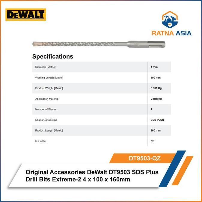 Promo Dewalt Dt9503-Qz Mata Bor Sds Plus Extreme-2 Dia 4 X 100 X 160 Mm Sds Plus Exreme Drill Bit Or