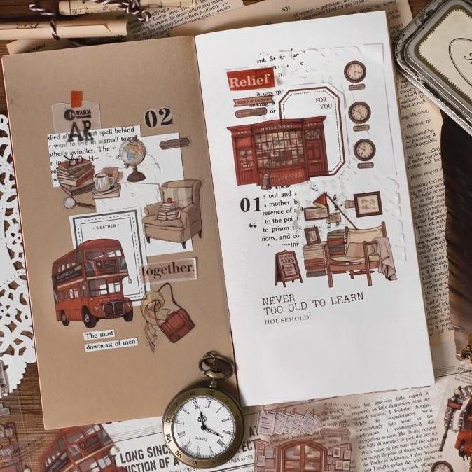 Sandyou- 6 Lembar/ Pack Vintage Retro Stickers London Style Aesthetic Sticker