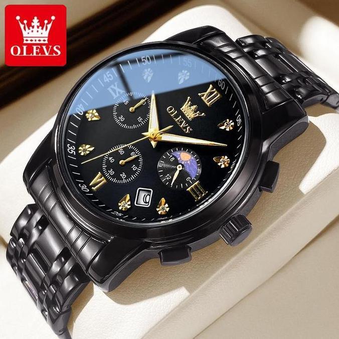 OLEVS Jam Tangan Pria Original Anti Air Tahan Led Sport Analog Chronograph Stainless Steel Watches M