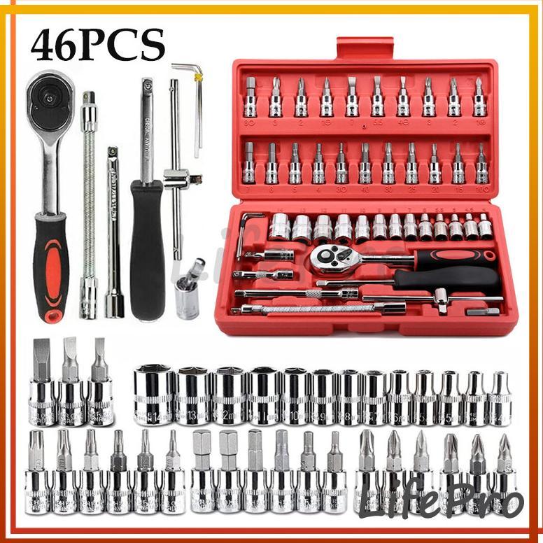 Set Kunci Shock 46 in 1 Lengkap Komplit Obeng Pas  Tool Kit Alat Bengkel Service Servis Mobil Motor 