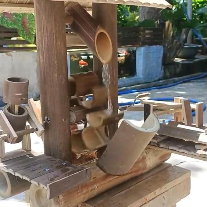 TERLARIS kincir air bambu  hiasan kolam ikan dari bambu