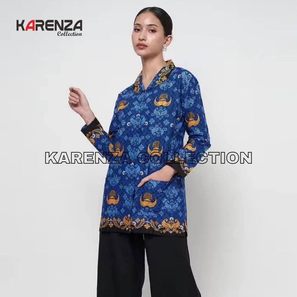 Terlaris Baju Kemeja Batik Korpri Wanita Kerah Hitam Terbaru 2024