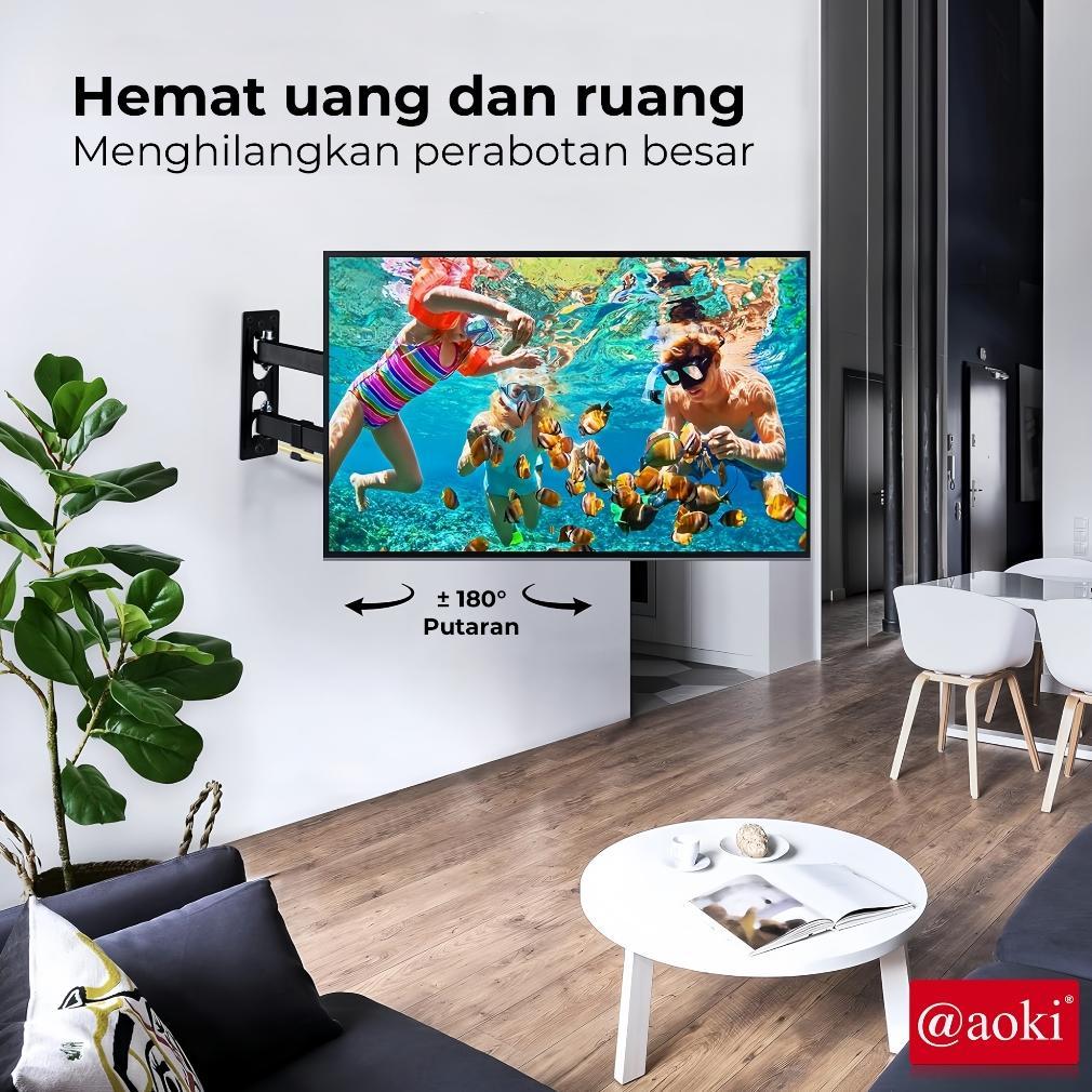CUCI GUDANG AOKI BRACKET TV FULL MOTION SWIVEL ARM UNTUK TELEVISI 19-60 INCI, SMART TV, LED LCD TV, 
