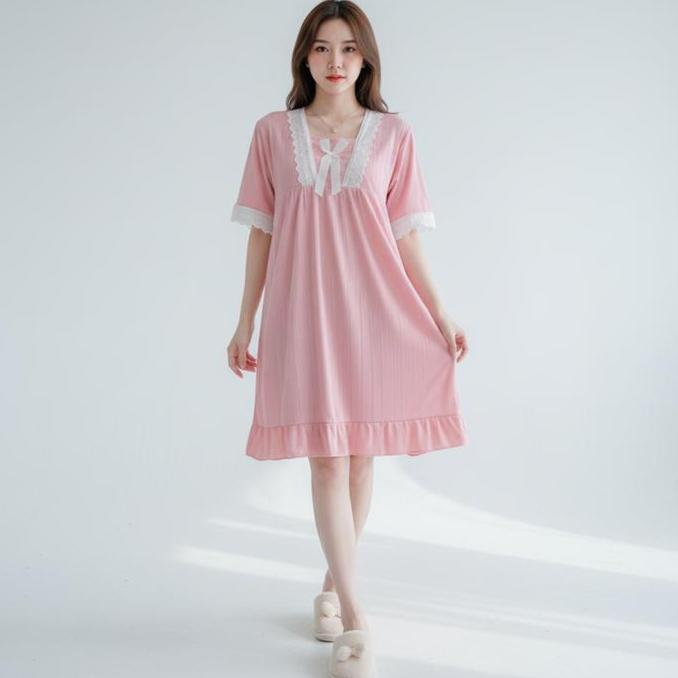 NOVARA Daster Wanita Variasi Lace Pita Babydoll Lengan Pendek | Piyama Wanita Daster Mini Renda Leng