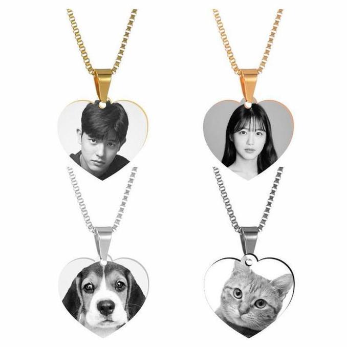 Kalung / Liontin Custom FOTO Motif Love Laser Perhiasan Titanium LF03