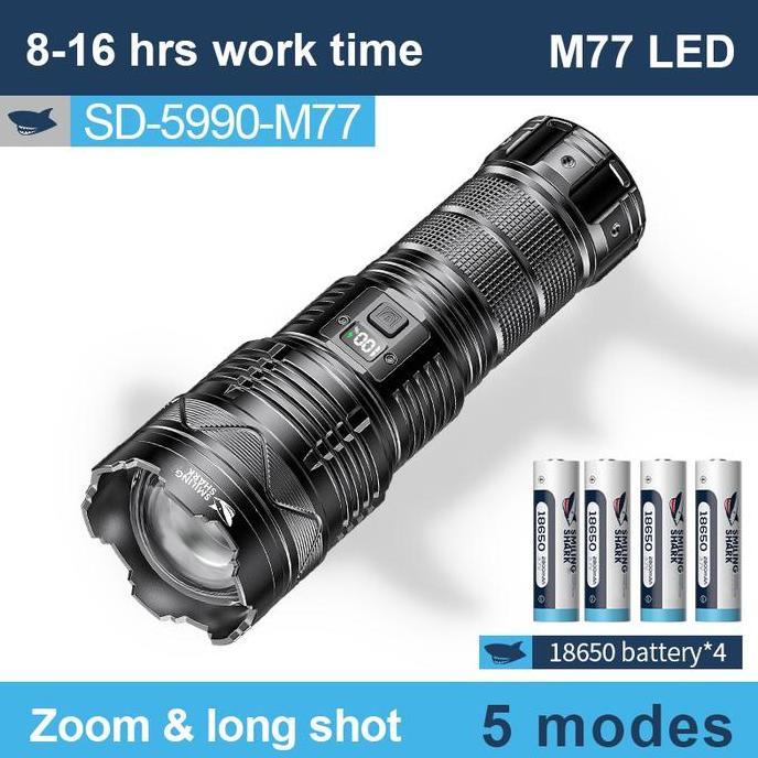 Senter Smiling Shark SD5990 SmilingShark SD 5990 M77 10000lm Type-C Rechargeable Zoom Waterproof