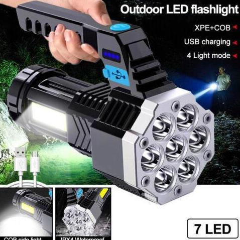 Senter Sorot High Power Lampu Sorot 7 Led Portable Cahaya Super Terang