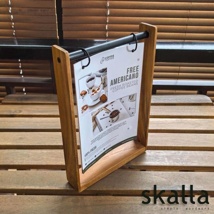 Menu Stand Kayu-Menu Tent Holder-Standing Menu-Display Menu Kayu-Wooden Menu Holder cafe resto hotel