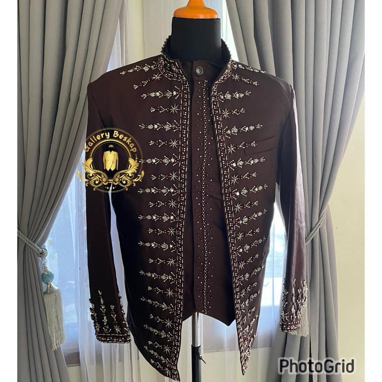 Best Seller Basofi Pengantin Bahan Matte / Beskap Muslim/ Basofi Coklat Tua/ Baju Pengantin Pria