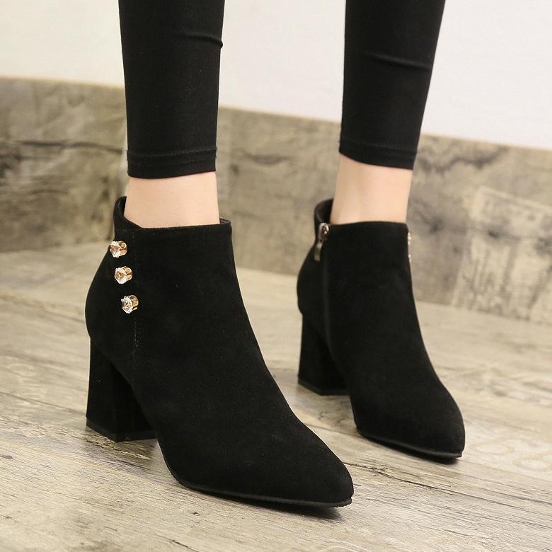GARANSI SEPATU BOOTS WANITA HEELS 3 MUTIARA SUEDE 5CM