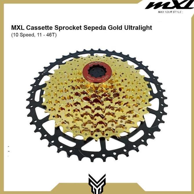 Cassette MXL Gold Ultralight 10 Speed 11-46T Sprocket Cassette Gear Sepeda