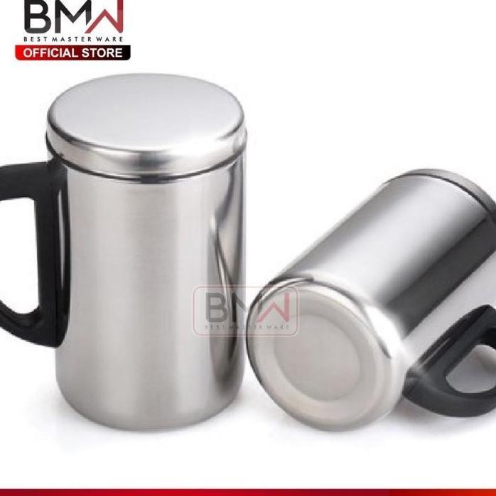 Gelas Mug Cangkir Tahan Panas Stainless Steel 500Ml Dengan Tutup Air Panas Dingin Minum Kopi