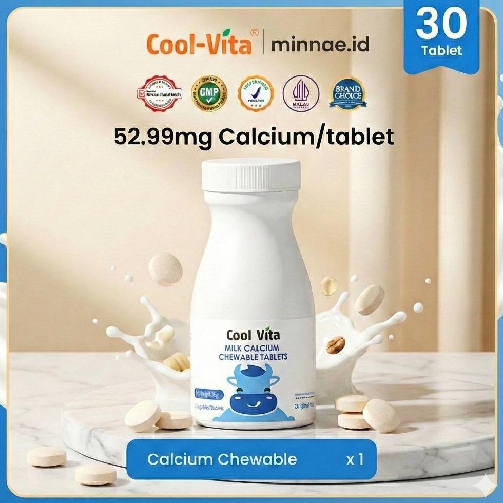 Coolvita Milk Calcium Chewable Tablet Rasa Original 1 Botol Isi 30 Tablet Suplemen Kalsium Tulang Me