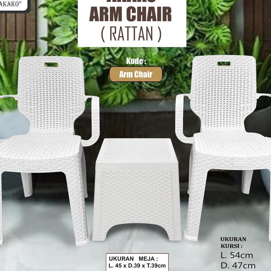 Akako - Kursi Plastik Arm Chair (Rattan) Set - Kursi Teras & Meja Rotan Plastik Minimalis