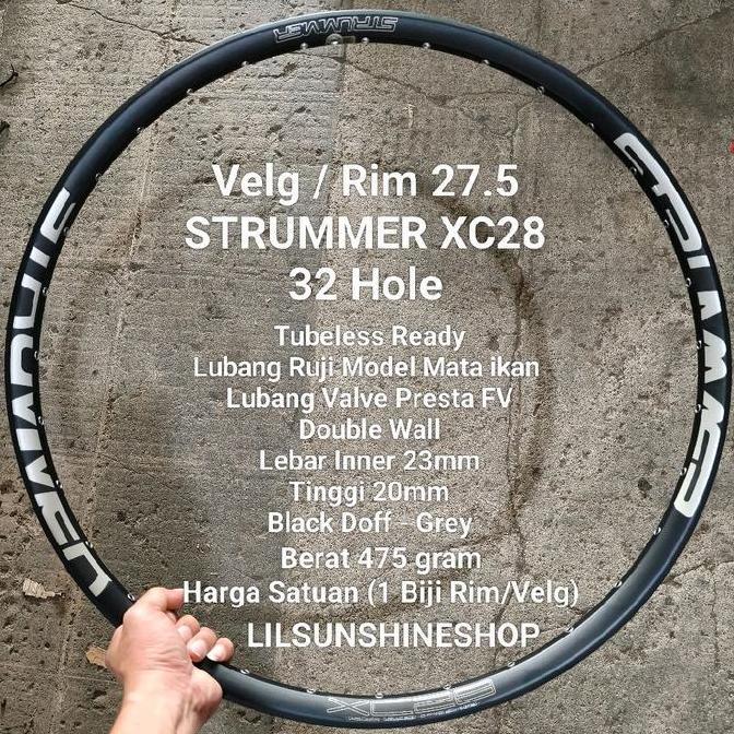 Rims Velg 27.5 STRUMMER XC28 Rim Lubang Ruji 32H Rivet Presta FV Tubeless Ready Double Wall Hole Mat