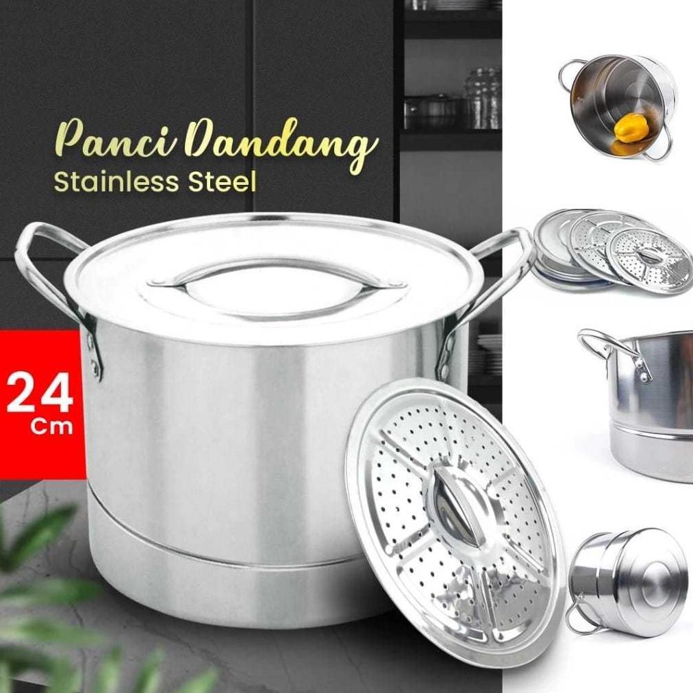 NEW Panci Stainless Steel Tebal Stockpot Dandang Steamer kukusan Panci Stainless Steel Kukus Serbagu