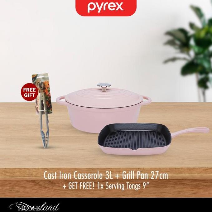 PYREX Oval Cast Iron Casserole Panci Sup 3L - Tahan Panas Hingga 260 / Oven & Kompor Safe Cookware P