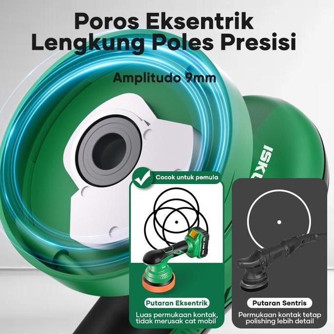Isku Cordless 21V Polisher Mobil 9Mm Cordless Eksentrik Mesin Poles Mesin Poles Mobil & Furnitur