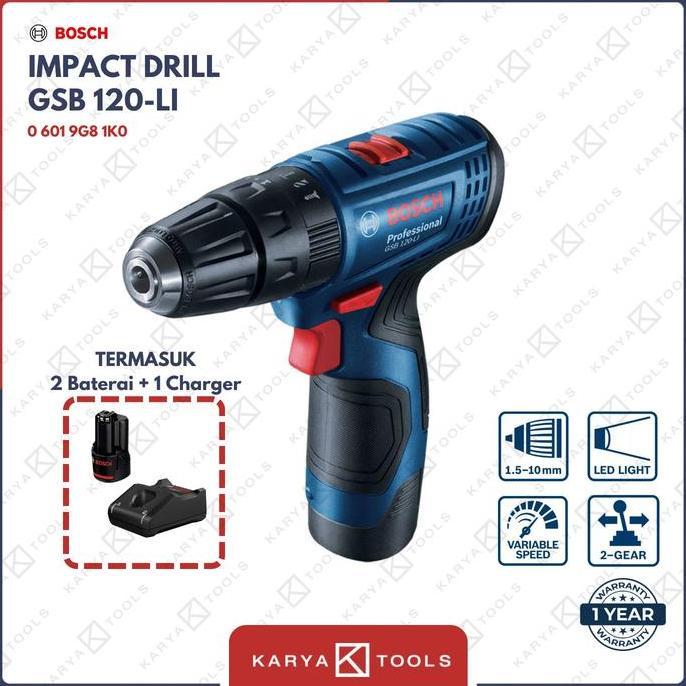 Bosch GSB 120-Li Cordless Impact Drill / Bor Tembok Baterai 12Volt