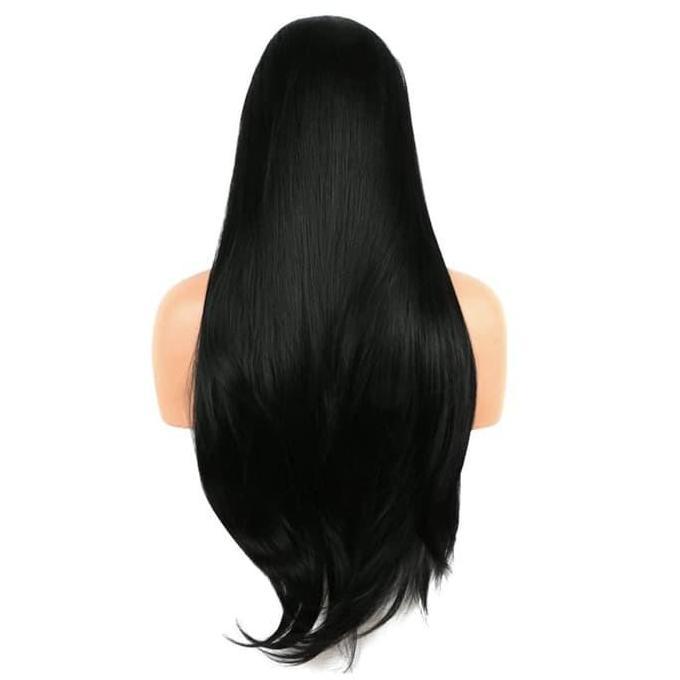 New Wig Hitam Panjang Lurus Lace Front Wig Long Straight Ella Lurus Panjang Belah Tengah Hitam