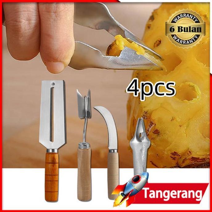 CHONELIO 4pcs/set Alat Pengupas Nanas Pisau / Peeler Pemotong Nanas / Pisau Pengupas Mata Nenas