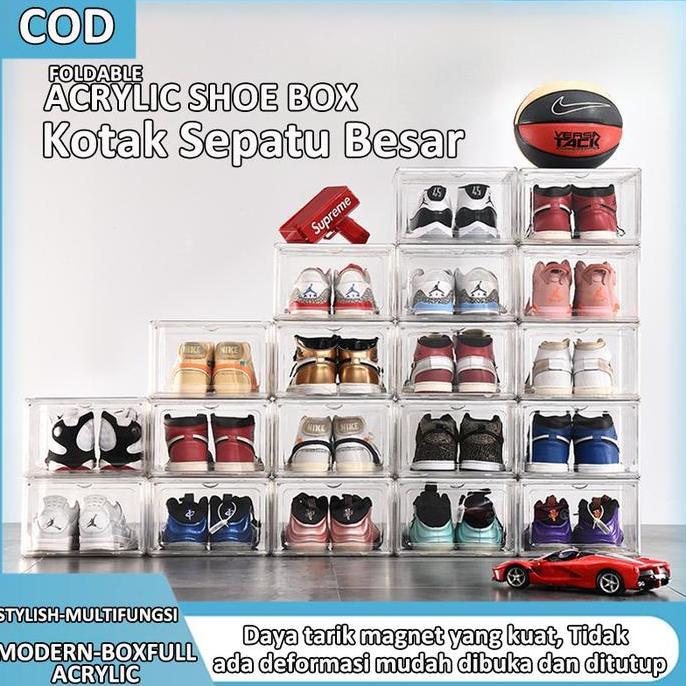 BLAZONE Kotak Sepatu Transparan Acrylic Box Ukuran Besar Shoes Box Stackable Tempat Penyimpanan Sepa