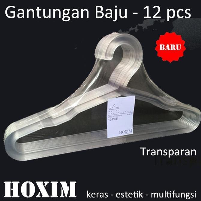 Gantungan Baju Plastik Dewasa Bening | Hanger Plastik | 12 pcs HOXIM