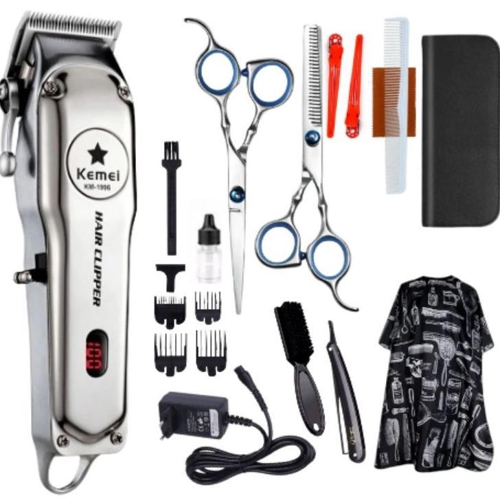 [Cod] Paket Barbershop Mesin Cukur Rambut Elektrik Mesin Kemei Km-1996 Charger Hair Clipper Professi
