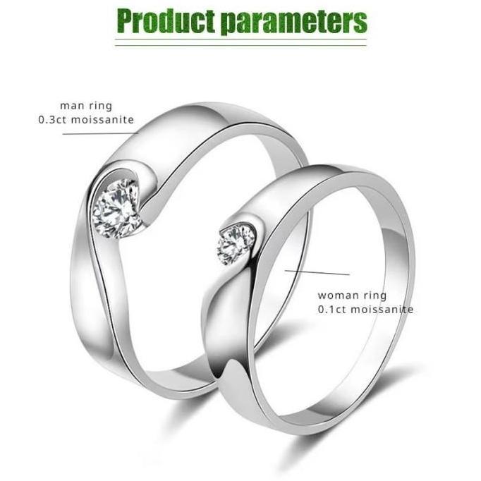BLAZONE Sepasang Cincin Pasangan Perak Half Love Diamond Ring Adjustable Cincin Couple Nikah Pria Wa
